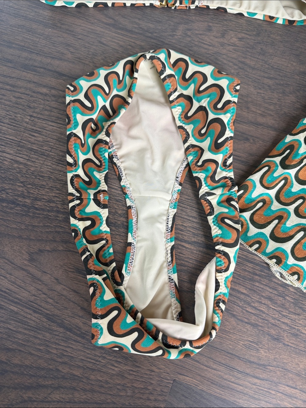 Full set Montce Groovy Retro Wave Print Bikini Set in Turquoise, Brown & Cream - Picture 10 of 14
